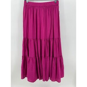 Tiered Flowy Maxi Skirt Womens Medium Magenta Pink Festival Western Boho Cottage
